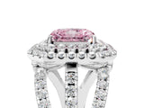 White gold Double Halo Fancy Pink Radiant Cut Diamond Split Shank Pave Set Ring_8
