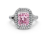 White gold Double Halo Fancy Pink Radiant  Cut Diamond Split Shank Ring with Four Prong Setting_20