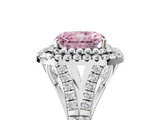 White gold Double Halo Fancy Pink Radiant  Cut Diamond Split Shank Ring with Four Prong Setting_25
