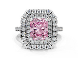 White gold Double Halo Fancy Pink Radiant  Diamond Pave Band with Four-Prong Setting_48