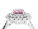 White gold Double Halo Fancy Pink Radiant  Diamond Pave Band with Four-Prong Setting_48
