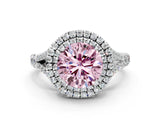 White gold Double Halo Fancy Pink Round Cut Diamond Split Shank Engagement Ring with Four-Prong Setting_27