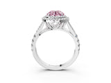 White gold Double Halo Fancy Pink Round Cut Diamond Split Shank Engagement Ring with Four-Prong Setting_30