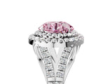 White gold Double Halo Fancy Pink Round Cut Diamond Split Shank Engagement Ring with Four-Prong Setting_32