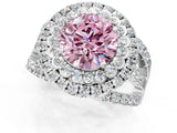 White gold Double Halo Fancy Pink Round Cut Diamond Split Shank Pave Set Ring_4