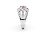 White gold Double Halo Fancy Pink Round Cut Diamond Split Shank Pave Set Ring_5