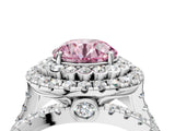 White gold Double Halo Fancy Pink Round Cut Diamond Split Shank Pave Set Ring_7