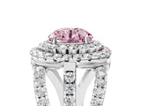 White gold Double Halo Fancy Pink Round Cut Diamond Split Shank Pave Set Ring_8