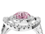 White gold Double Halo Fancy Pink Round Cut Diamond Split Shank Prong Setting Ring_4