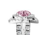 White gold Double Halo Fancy Pink Round Cut Diamond Split Shank Prong Setting Ring_5