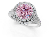 White gold Double Halo Fancy Pink Round  Cut Diamond Split Shank Ring with Four Prong Setting_1
