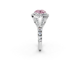 White gold Double Halo Fancy Pink Round  Cut Diamond Split Shank Ring with Four Prong Setting_2