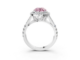 White gold Double Halo Fancy Pink Round  Cut Diamond Split Shank Ring with Four Prong Setting_3
