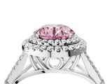 White gold Double Halo Fancy Pink Round  Cut Diamond Split Shank Ring with Four Prong Setting_4