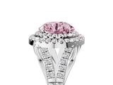 White gold Double Halo Fancy Pink Round  Cut Diamond Split Shank Ring with Four Prong Setting_5