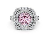 White gold Double Halo Fancy Pink Round  Cut Pave Split Shank Prong Set Ring_15