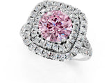 White gold Double Halo Fancy Pink Round  Cut Pave Split Shank Prong Set Ring_16