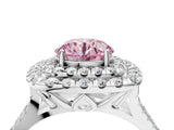 White gold Double Halo Fancy Pink Round  Cut Pave Split Shank Prong Set Ring_19
