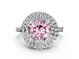 White gold Double Halo Fancy Pink Round  Diamond Pave Band with Four-Prong Setting_17