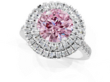 White gold Double Halo Fancy Pink Round  Diamond Pave Band with Four-Prong Setting_19