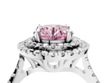 White gold Double Halo Fancy Pink Round  Diamond Pave Band with Four-Prong Setting_22