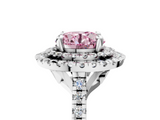White gold Double Halo Fancy Pink Round  Diamond Pave Band with Four-Prong Setting_23