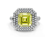 White gold Double Halo Fancy Yellow Asscher Cut Diamond Split Shank Engagement Ring with Four-Prong Setting_3