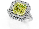 White gold Double Halo Fancy Yellow Asscher Cut Diamond Split Shank Engagement Ring with Four-Prong Setting_4
