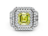 White gold Double Halo Fancy Yellow Asscher Cut Diamond Split Shank Pave Set Ring_3
