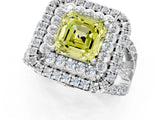 White gold Double Halo Fancy Yellow Asscher Cut Diamond Split Shank Pave Set Ring_4