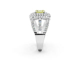 White gold Double Halo Fancy Yellow Asscher Cut Diamond Split Shank Pave Set Ring_5