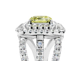 White gold Double Halo Fancy Yellow Asscher Cut Diamond Split Shank Pave Set Ring_8