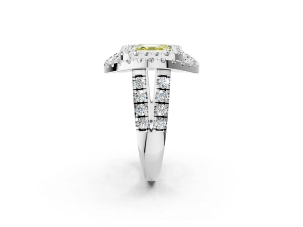 White Gold Asscher Cut Halo Engagement Ring Setting for Fancy Yellow Center - Design RJ-762