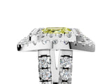 White gold Double Halo Fancy Yellow Asscher Cut Diamond Split Shank Prong Setting Ring_5