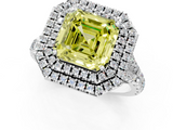 White gold Double Halo Fancy Yellow Asscher  Cut Diamond Split Shank Ring with Four Prong Setting_1
