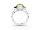 White gold Double Halo Fancy Yellow Asscher  Cut Diamond Split Shank Ring with Four Prong Setting_3