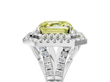 White gold Double Halo Fancy Yellow Asscher  Cut Diamond Split Shank Ring with Four Prong Setting_5