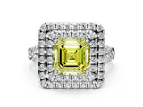 White gold Double Halo Fancy Yellow Asscher  Cut Pave Split Shank Prong Set Ring_15