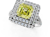 White gold Double Halo Fancy Yellow Asscher  Cut Pave Split Shank Prong Set Ring_16