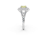 White gold Double Halo Fancy Yellow Asscher  Cut Pave Split Shank Prong Set Ring_17