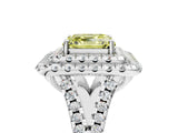 White gold Double Halo Fancy Yellow Asscher  Cut Pave Split Shank Prong Set Ring_20