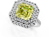 White gold Double Halo Fancy Yellow Asscher  Diamond Pave Band with Four-Prong Setting_1