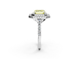 White gold Double Halo Fancy Yellow Asscher  Diamond Pave Band with Four-Prong Setting_2
