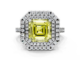 White gold Double Halo Fancy Yellow Asscher  Diamond Pave Band with Four-Prong Setting