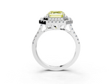 White gold Double Halo Fancy Yellow Asscher  Diamond Pave Band with Four-Prong Setting_3