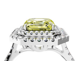 White gold Double Halo Fancy Yellow Asscher  Diamond Pave Band with Four-Prong Setting_4