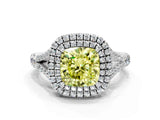 White gold Double Halo Fancy Yellow Cushion Cut Diamond Split Shank Engagement Ring with Four-Prong Setting_27