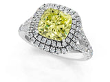 White gold Double Halo Fancy Yellow Cushion Cut Diamond Split Shank Engagement Ring with Four-Prong Setting_28