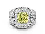 White gold Double Halo Fancy Yellow Cushion Cut Diamond Split Shank Pave Set Ring_3