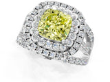 White gold Double Halo Fancy Yellow Cushion Cut Diamond Split Shank Pave Set Ring_4